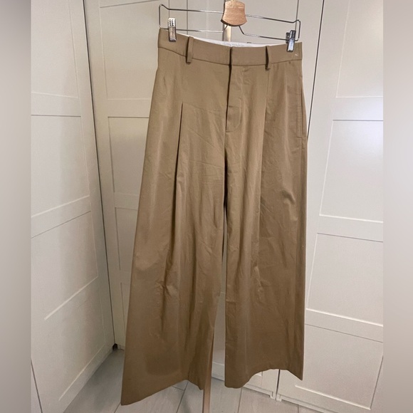 NWOT: Frame Camel Wide Leg Cotton Blend Stretch Pleated Pants Size 4 - Picture 7 of 12